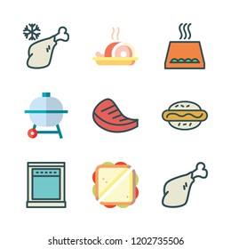 grill icon set. vector set about oven, hot dog, meat and sandwich icons set.