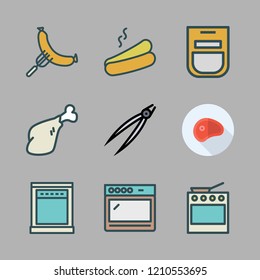 grill icon set. vector set about hot dog, meat, steaks and sausage icons set.