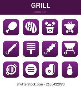 grill icon set. Vector  illustrations related with Meat, Steak and Fried chicken