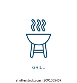 grill icon. Thin linear grill outline icon isolated on white background. Line vector grill sign, symbol for web and mobile
