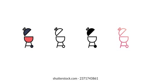 Grill icons, color, line, glyph, gradient, Blue icon, Birthday party icon in five variations stock illustration.