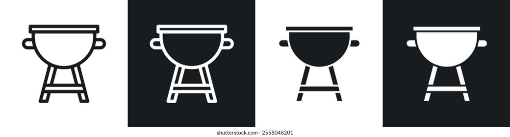 Grill icons pack in black and white filled and outlined versions.