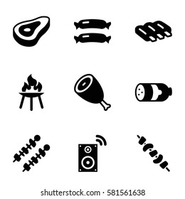 grill icons set. Set of 9 grill filled icons such as beef, sausage, kebab, bbq