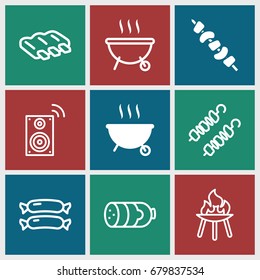 Grill icons set. set of 9 grill filled and outline icons such as kebab, barbeque, sausage, bbq