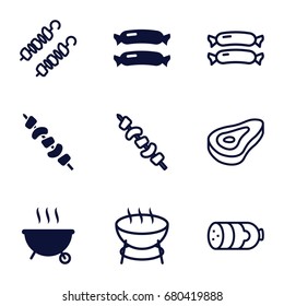 Grill icons set. set of 9 grill filled and outline icons such as sausage, kebab, barbeque, beef