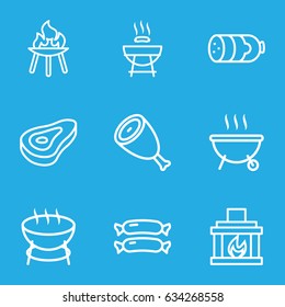 Grill icons set. set of 9 grill outline icons such as beef, sausage, fireplace, bbq, barbeque