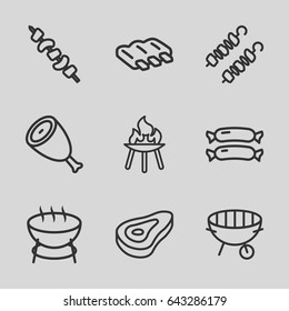 Grill icons set. set of 9 grill outline icons such as beef, sausage, kebab, bbq