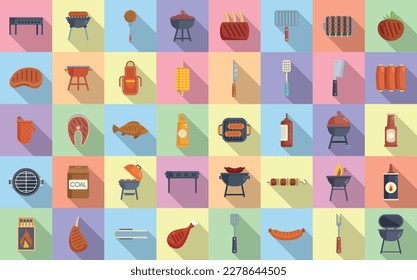 Grill icons set flat vector. Round cooking. Food bbq