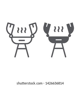 Grill line and glyph icon, fire and cooking, barbecue sign, vector graphics, a linear pattern on a white background, eps 10.