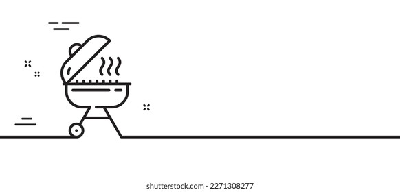 Grill line icon. Barbecue cooker for cooking food sign. Hot meat brazier symbol. Minimal line illustration background. Grill line icon pattern banner. White web template concept. Vector