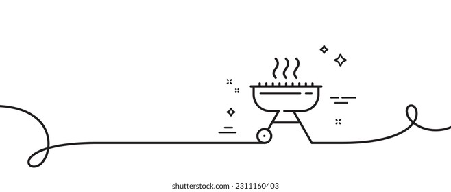Grill line icon. Continuous one line with curl. Barbecue cooker for cooking food sign. Hot meat brazier symbol. Grill single outline ribbon. Loop curve pattern. Vector