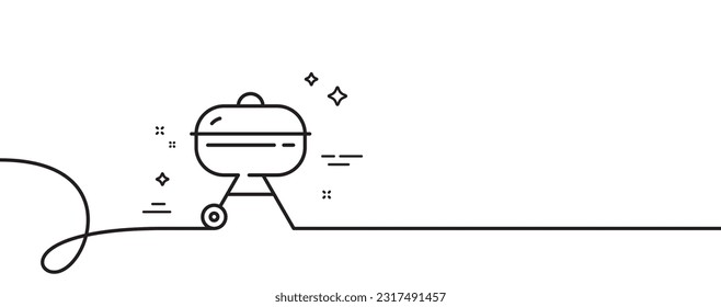 Gitterliniensymbol. Kontinuierlich eine Linie mit curl. Grillkocher zum Kochen von Lebensmittelzeichen. Fleischbrazier-Symbol. Raster, einfaches Rahmenband. Loop-Kurve Muster. Vektorgrafik