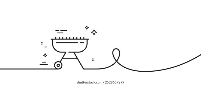 Icono de línea de la parrilla. Línea continua con rizo. Cocina de barbacoa para cocinar el signo de la comida. Símbolo de brasero de carne. Cinta de contorno simple de la parrilla. Patrón de curva de bucle. Vector