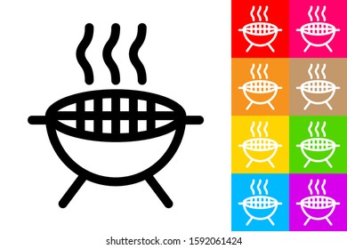Grill. Line Icon With Different Color Background.