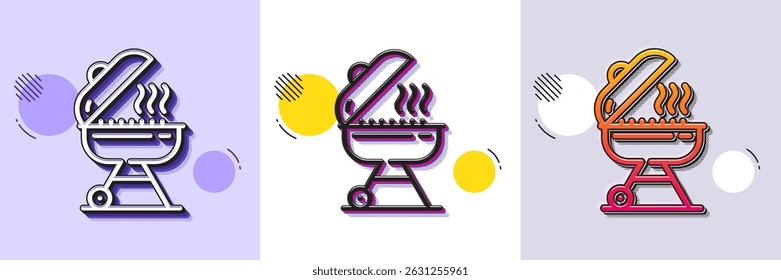 Grill line icon. Halftone dotted pattern. Gradient icon with grain shadow. Barbecue cooker for cooking food sign. Hot meat brazier symbol. Line grill icon. Various designs. Vector