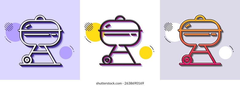 Grill line icon. Halftone dotted pattern. Gradient icon with grain shadow. Barbecue cooker for cooking food sign. Meat brazier symbol. Line grill icon. Various designs. Vector