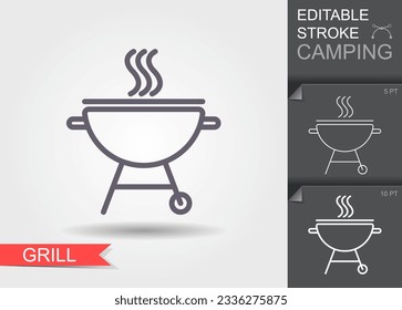 Icono de línea de parrilla, signo de vector de contorno, pictograma de estilo lineal BBQ. Símbolo lineal de camping con sombra