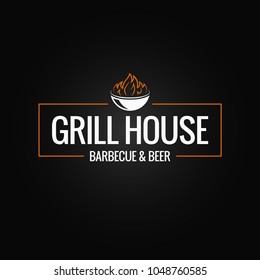 Grill logo border. BBQ and grill fire on black background