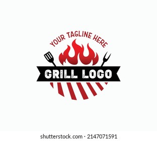 Grill Logo Design Template. Vintage Barbeque Logo Design Vector. Grill, BBQ Logo.