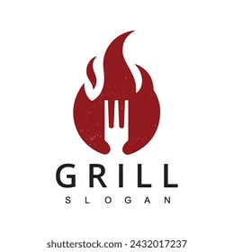 Grill Logo Label, Badge and other design. Fire flame retro vector illustration.