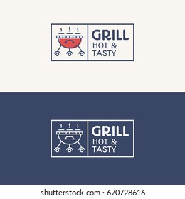 Grill logo set color and line style for barbecue emblem, , bbq party, badge, symbol, label, sticker, logotype, poster, banner and other design. Vector Illustration