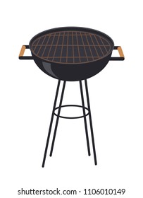 Grill for making smoked food. Empty cook equipment with stand and grate to put meat or vegetables on it, isolated cartoon flat vector illustration.