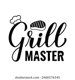 Grill master calligraphy hand lettering isolated on white. Funny BBQ quote,. Vector template for typography poster, banner, flyer, sticker, shirt, etc