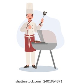 Cocina Al Amo De La Parrilla Al Aire Libre. Gastronomía Gourmet BBQ