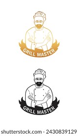 Grill Master Chef logo vector single color.