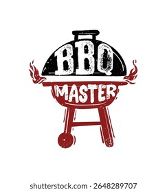 Grill master logo featuring bold flames and a classic barbecue grill. Ideal for BBQ chefs, smokehouse branding, grilling tools, catering services, or meat-focused apparel and merchandise.