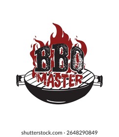 Grill master logo featuring bold flames and a classic barbecue grill. Ideal for BBQ chefs, smokehouse branding, grilling tools, catering services, or meat-focused apparel and merchandise.