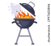 grill meat in a barbecue grill. flat vector illustration.
