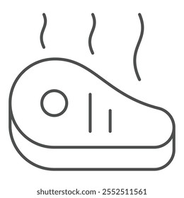 Grill meat with bone thin line icon, cooking concept. Vector graphics. Beef slice meal sign on white background, outline style icon for mobile or web design