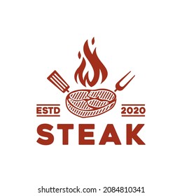 Grill meat fork flame for restaurant logo design