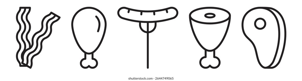 Grill meat line icons set