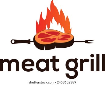 Grillfleisch-Logo, Vektorgrafik-Logo eines Fleischgeschäfts und Restaurants, Grill, Grill, Grill, Grill Steak House Restaurant Vintage Vektorgrafik-Logo