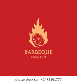 Carne a la parrilla con diseño de logotipo mínimo. Carne de ternera con Ilustración vectorial de fuego