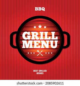 Grill menu card design template on a red background. Vector illustration