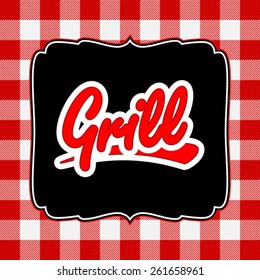 Grill menu design on tablecloth pattern