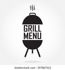Grill menu design template. Grill or barbecue icon isolated on white background. Vector Illustration.