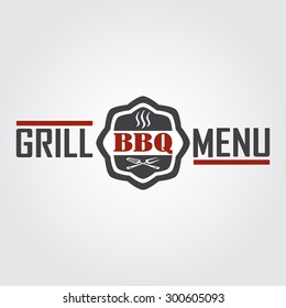 Grill menu design template. Grill or barbecue symbol. Vector Illustration.