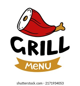 Grill menu hand-drawn inscription slogan food court logo menu restaurant bar cafe Vector knuckle