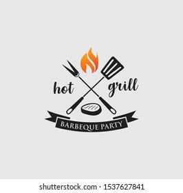 Grill menu logo label, Set of vintage retro badge, label, logo design templates for hotdog, steak house, grill menu.