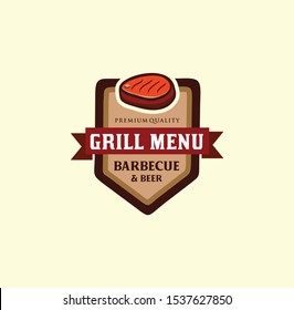 Grill menu logo label, Set of vintage retro badge, label, logo design templates for hotdog, steak house, grill menu.