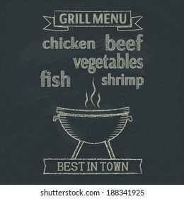 Grill menu on blackboard. Vector, EPS 8.