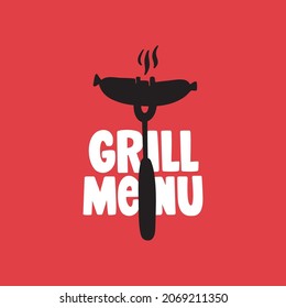 
Grill menu sticker, label or logo by hand drawing in doodle style. Drawn tool for grill and sausage.