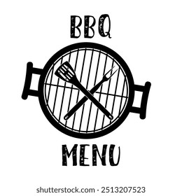 grill menu symbol, Barbecue and Grill icon with oven, fork and spatula. Vector illustration in flat style