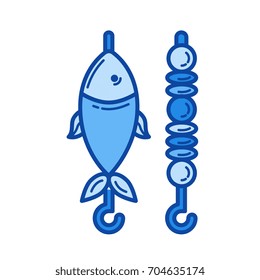 Grill menu vector line icon isolated on white background. Grill menu line icon for infographic, website or app. Blue icon designed on a grid system.