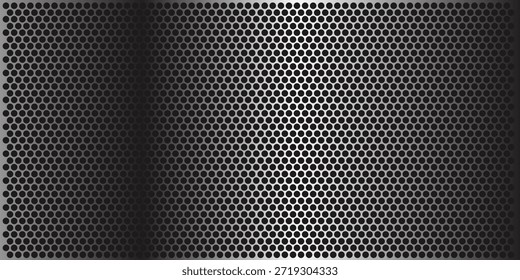 Padrão de malha de grelha com textura de metal para alto-falante e fundo de microburaco ou rede sem costura por grade preta e tela de aço de grade de círculo.


