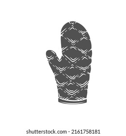 Grill mitt or Kitchen protective oven glove silhouette glyph icon, engraved monochrome illustration.